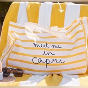 Ann Taylor Loft Large Yellow White Stripe Tote Beach Pool Bag Meet Me In Capri